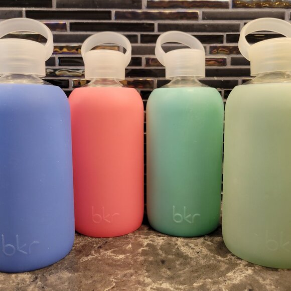 BKR GLASS WATER BOTTLE SET OF (4) HOT PINK BLUE GREEN 16 OZ 500ML YOGA WORKOUT - Picture 4 of 13